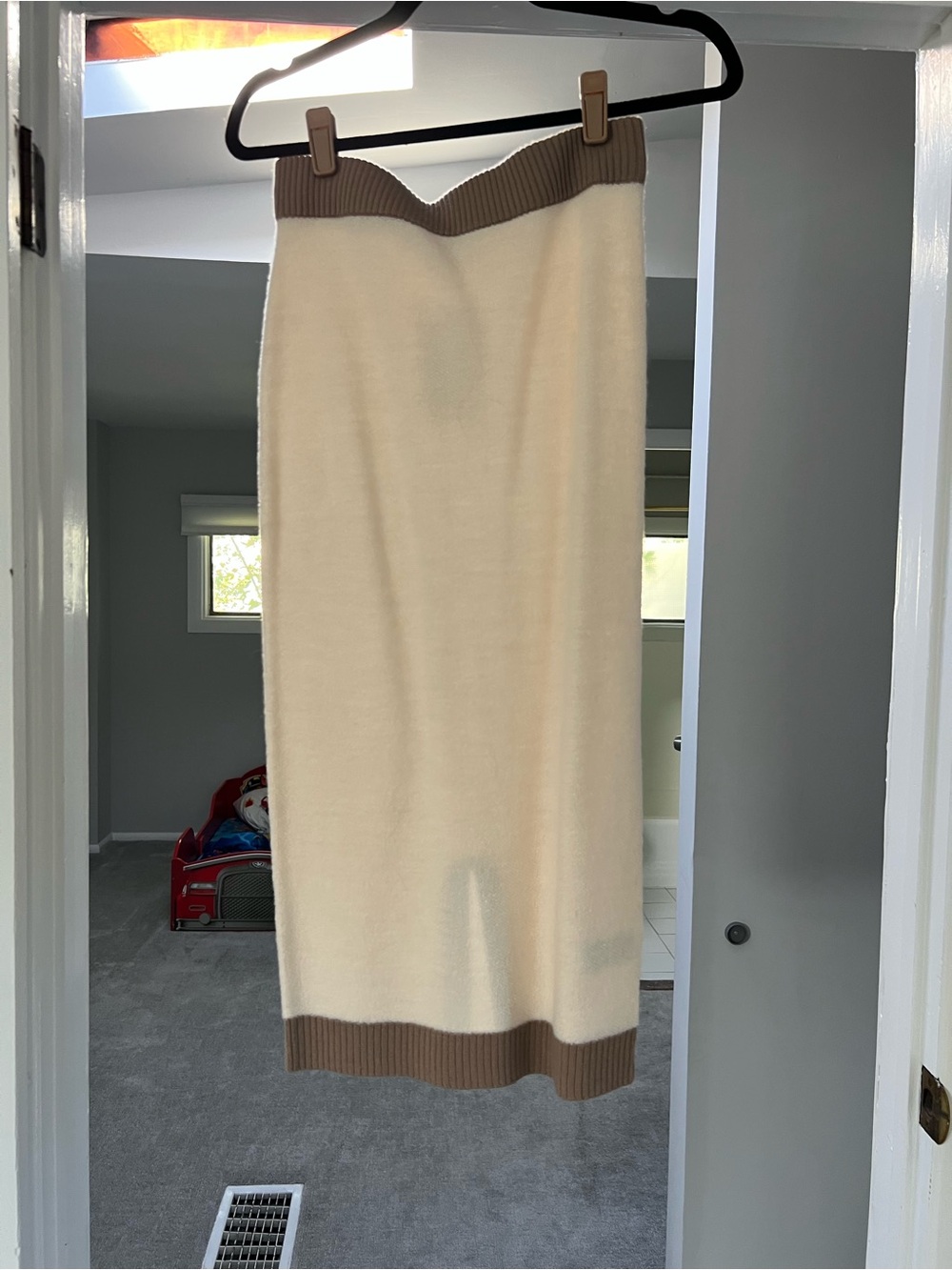 Reid’s Cream Knit Midi Skirt with Taupe Trim